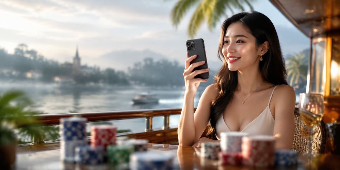 Người dùng đăng nhập casino trực tuyến trên điện thoại tại quán cà phê Đà Lạt